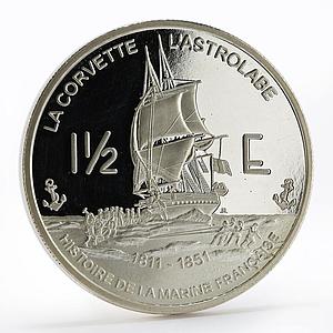 France 1 1/2 euro La Corvette Antarctic Territory Essai proof silver coin 2004