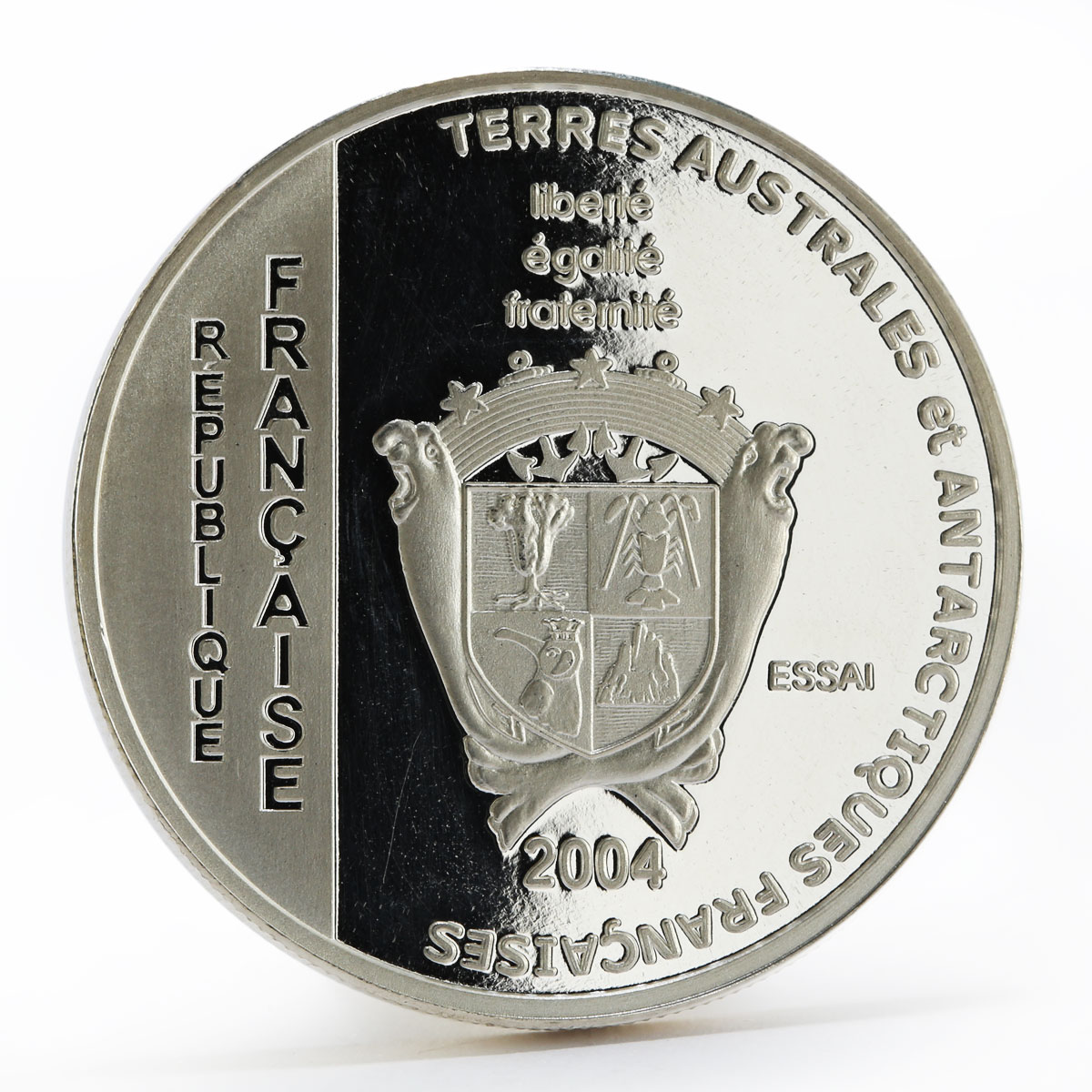 France 1 1/2 euro La Corvette Antartic Territory Essai proof silver coin 2004