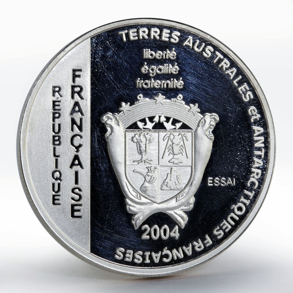 France 1 1/2 euro La Corvette Antartic Territory Essai proof silver coin 2004