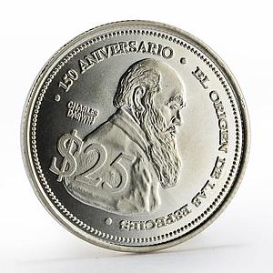 Ecuador Galapagos 25 dollars 150th Anniversary Charles Darwin silver coin 2009