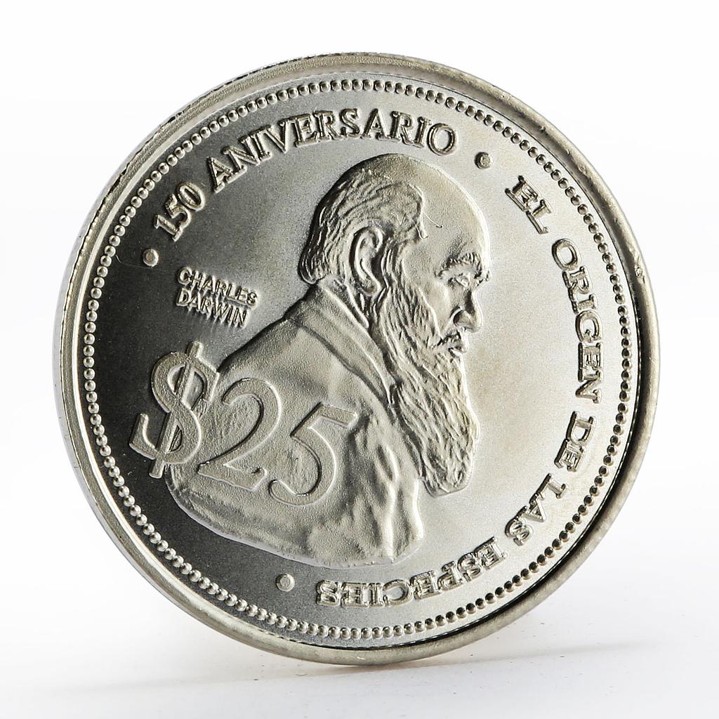 Ecuador Galapagos 25 dollars 150th Anniversary Charles Darwin silver coin 2009