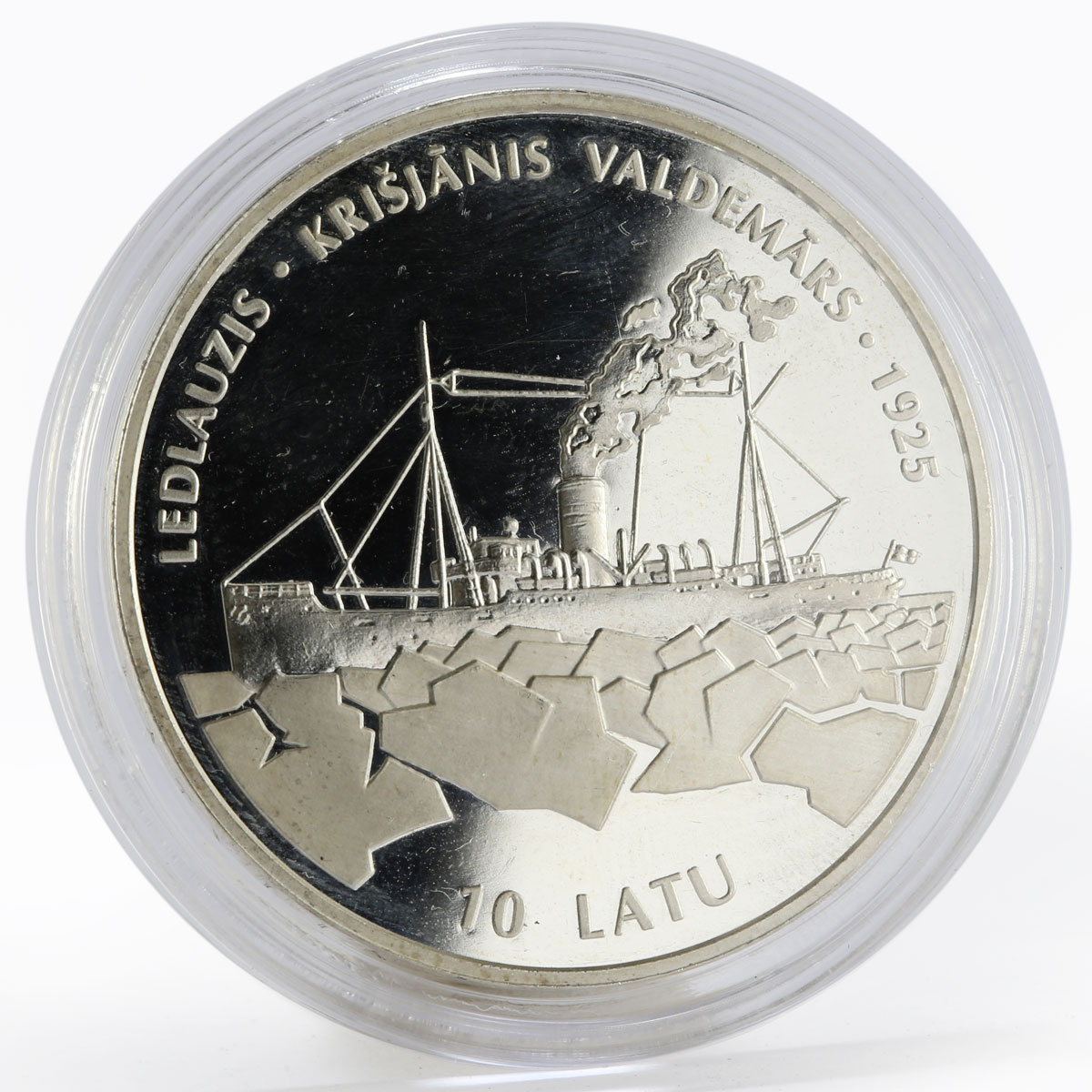 Latvia 10 latu 1925 Icebreaker “Krisjanis Valdemars” proof silver coin 1998