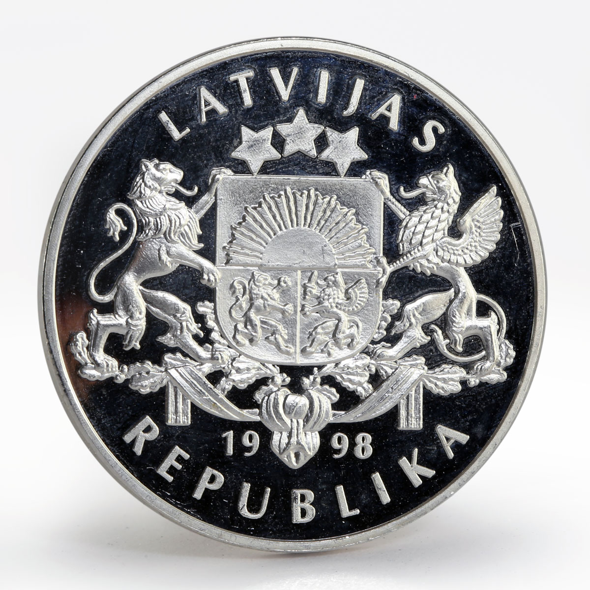 Latvia 10 latu 1925 Icebreaker “Krisjanis Valdemars” proof silver coin 1998