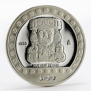 Mexico 100 pesos God of Fire Huehueteotl The Aztek proof silver coin 1992