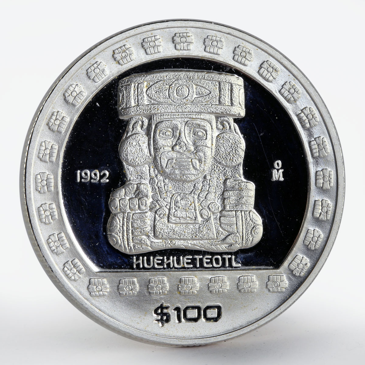 Mexico 100 pesos God of Fire Huehueteotl The Aztek proof silver coin 1992