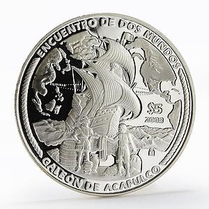 Mexico 5 pesos Acapulco Galleon Ibero-America series proof silver coin 2003