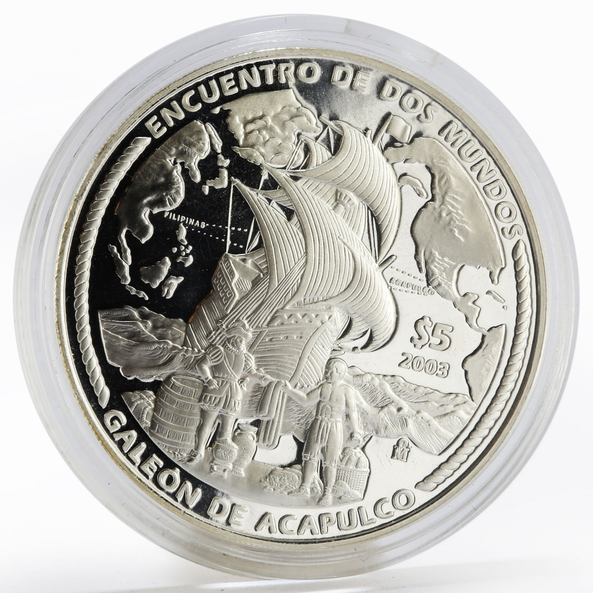 Mexico 5 pesos Acapulco Galleon Ibero-America series proof silver coin 2003