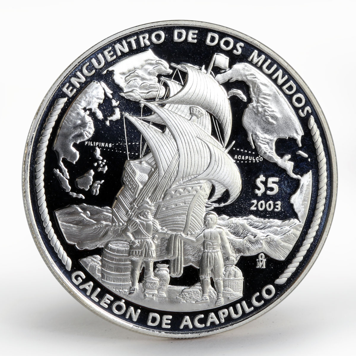 Mexico 5 pesos Acapulco Galleon Ibero-America series proof silver coin 2003