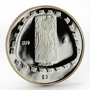 Mexico 2 pesos Animal Jaguar Sculpture proof silver coin 1998
