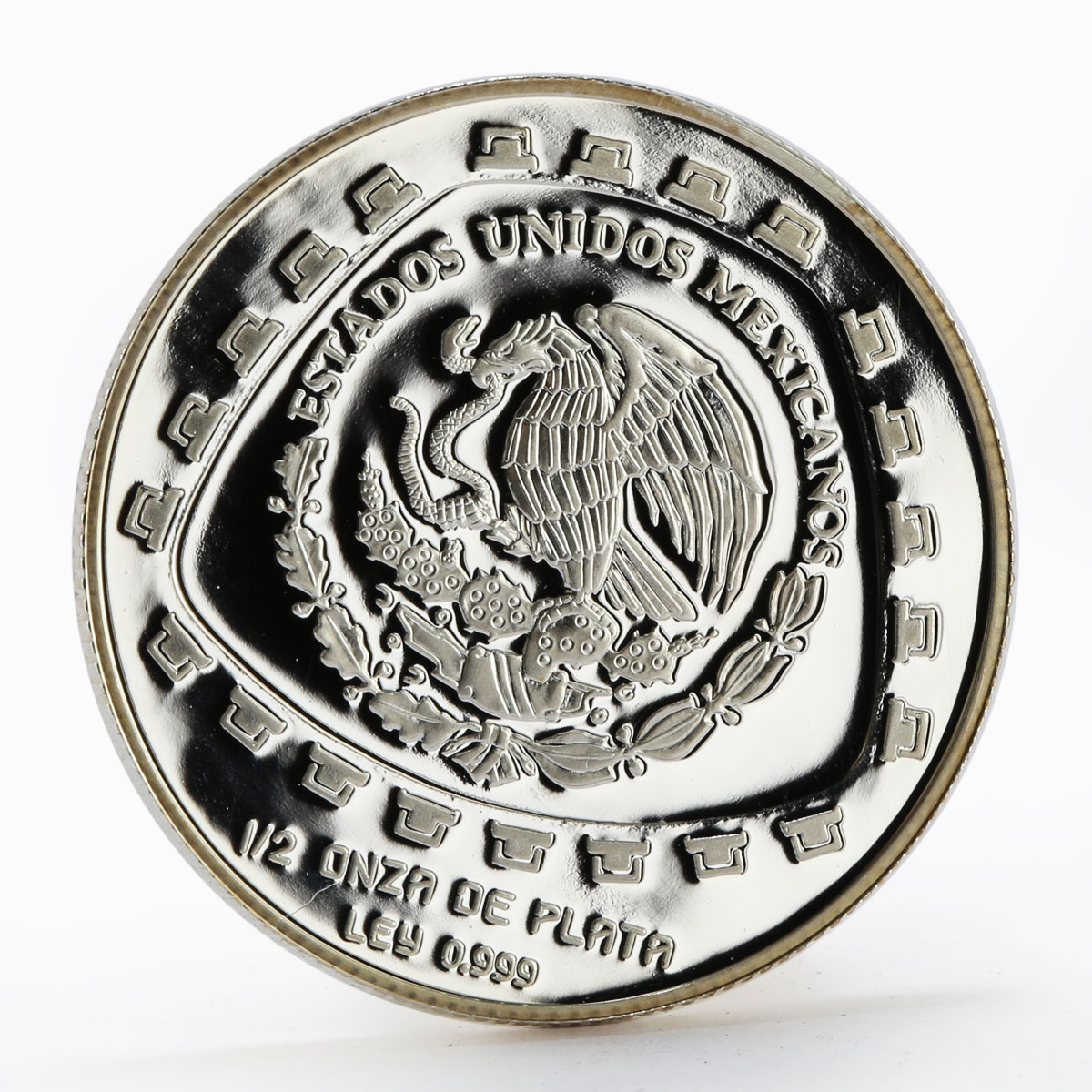 Mexico 2 1/2 onza Jaguard stone carving inside trapezoid proof silver coin 1998