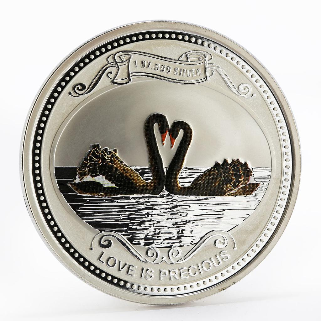Niue 2 dollars Love is Precious Black Swans proof silver coin 2009