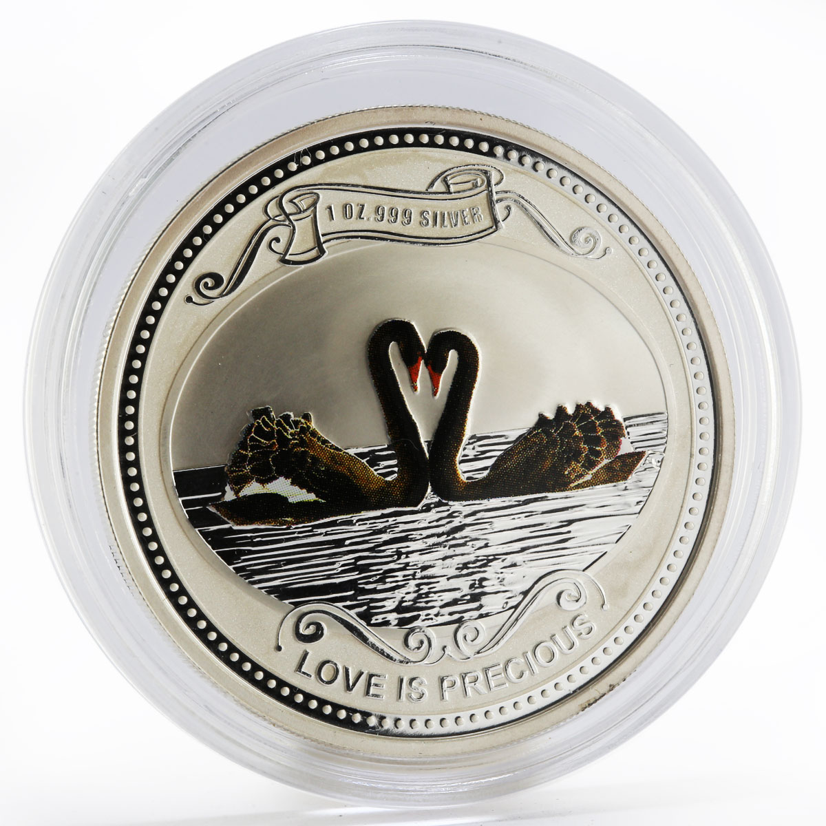 Niue 2 dollars Love is precious, 2 black swans proof silver coin 2009