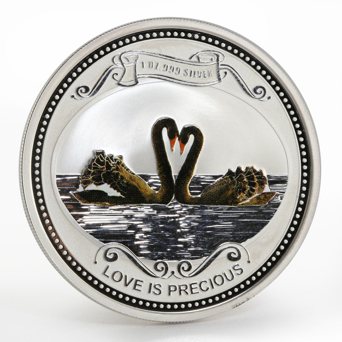 Niue 2 dollars Love is precious, 2 black swans proof silver coin 2009