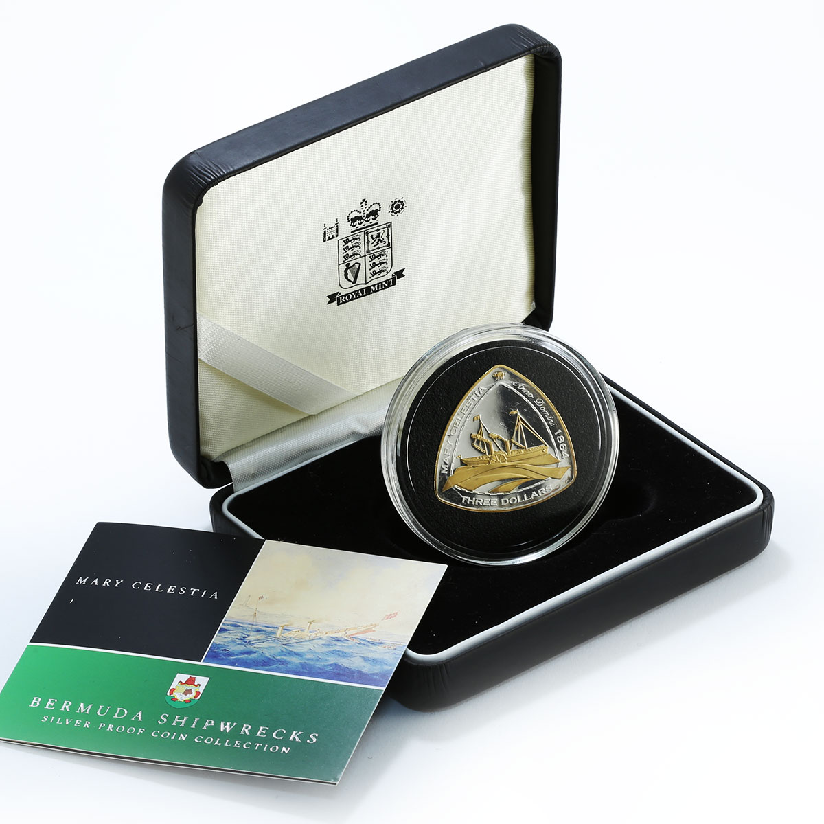 Bermuda $ 3 Shipwrecks Mary Celestia Ship silver plated proof coin 2006