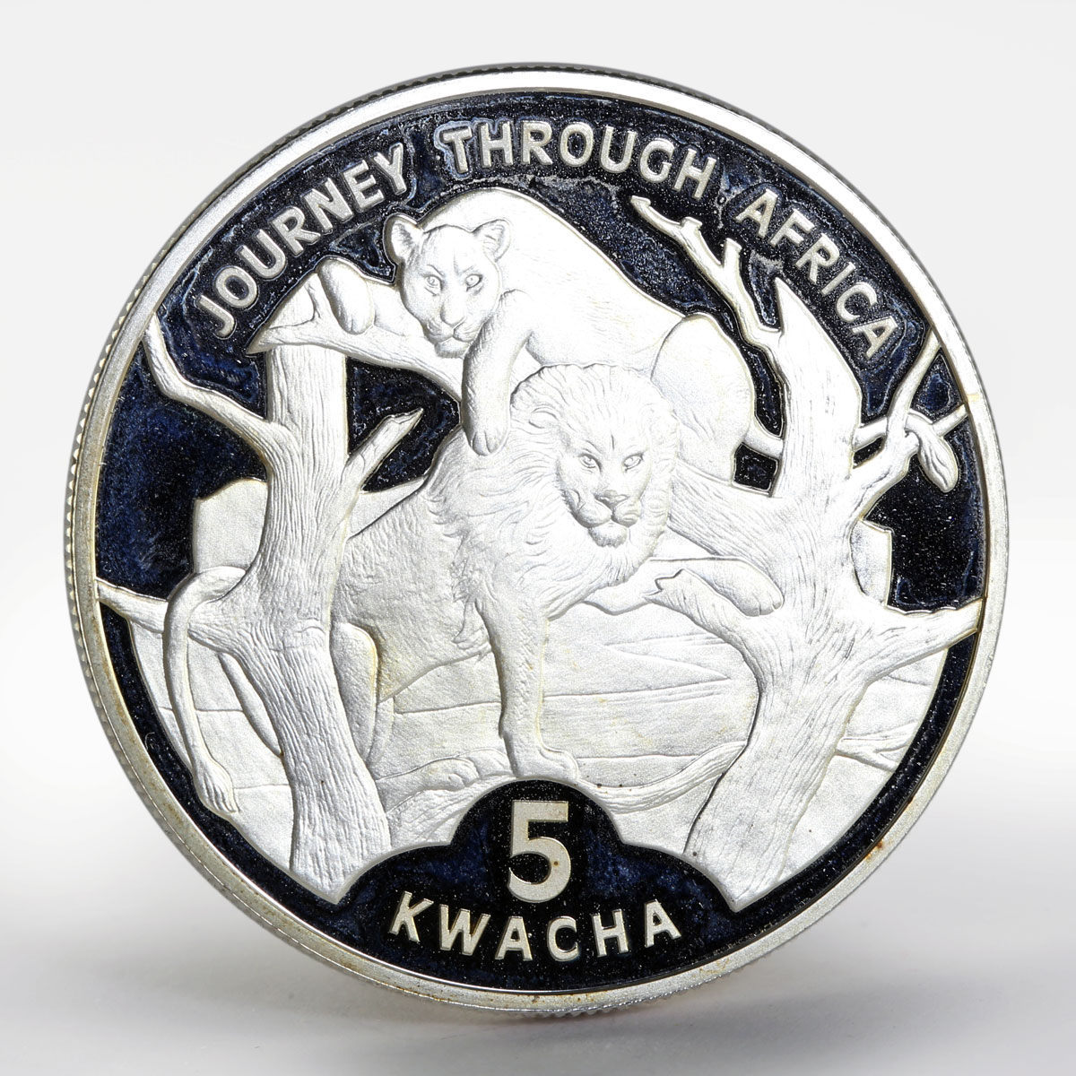 Malawi 5 Kwacha Lion Lioness Journey Through Africa silver proof coin 2006