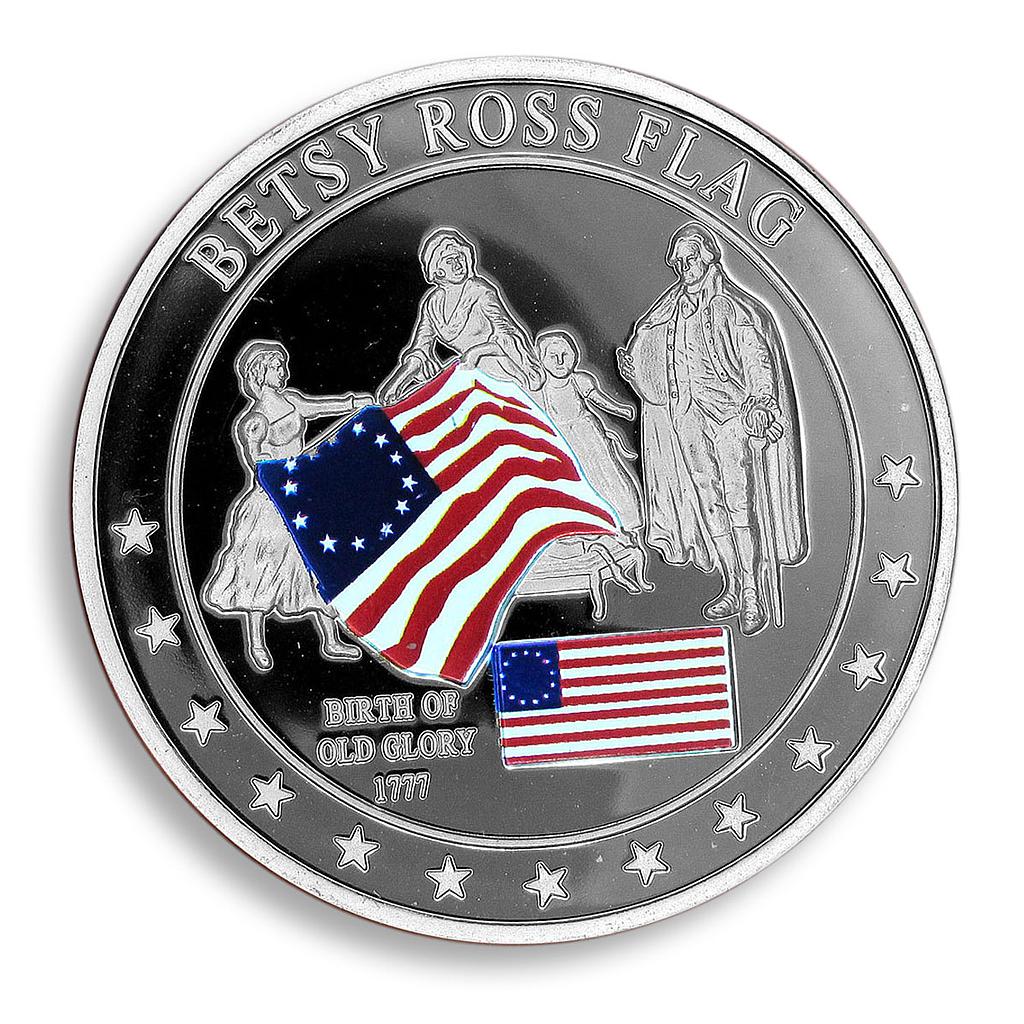 Betsy Ross Flag, Birth of Old Glory 1777, USA, Silver Plated Coin, Token