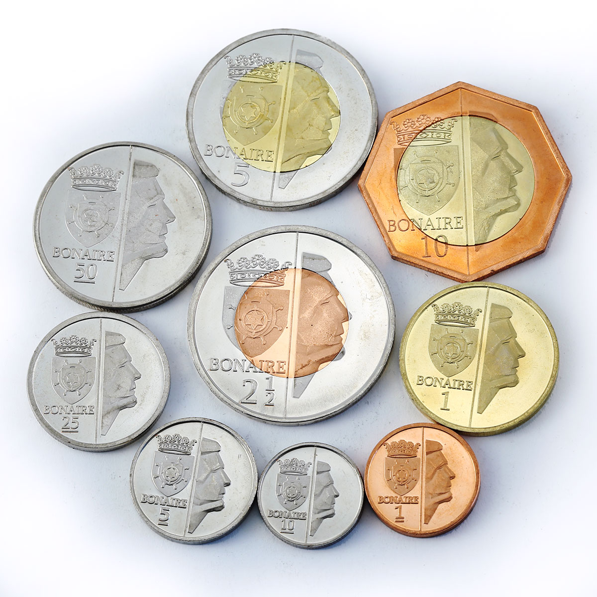 Bonaire, set of 8 coins, Auto, Cars, Automobiles, Vehicles bimetal 2014