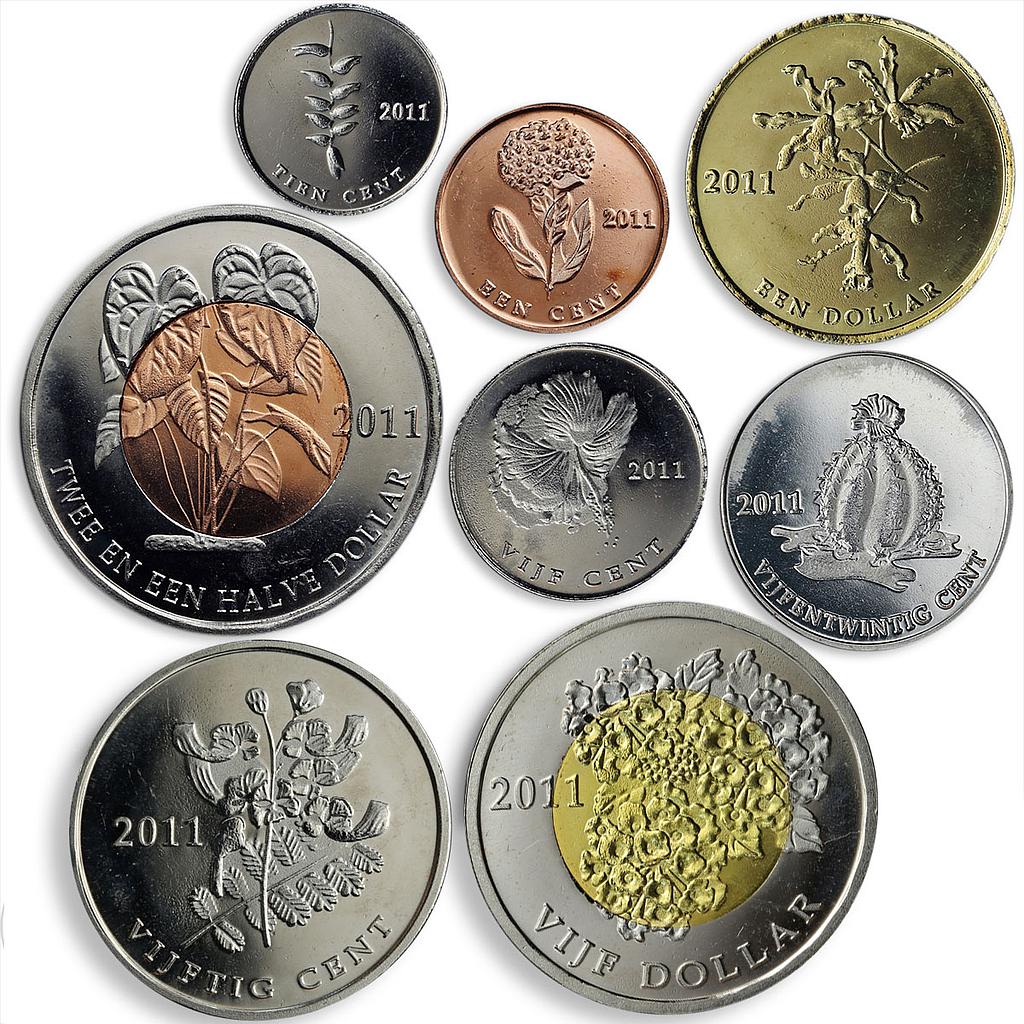 Bonaire set of 8 coins Flora Flowers Cactus Plants 2011