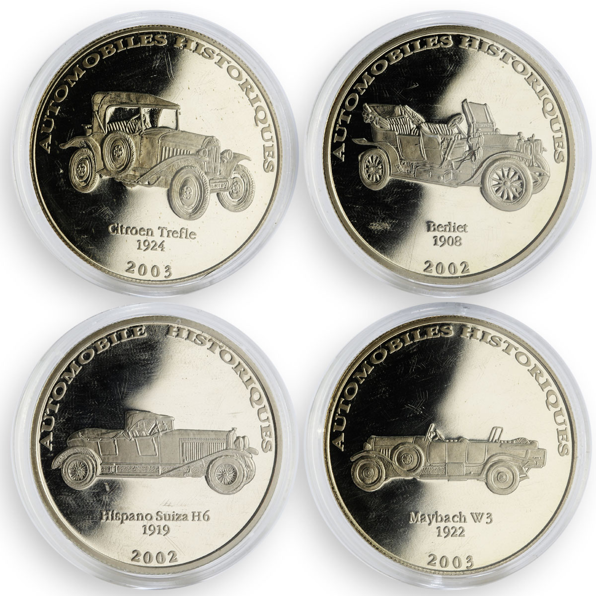 Congo 10 francs set of 24 coins Cars Automobiles Collection 2002