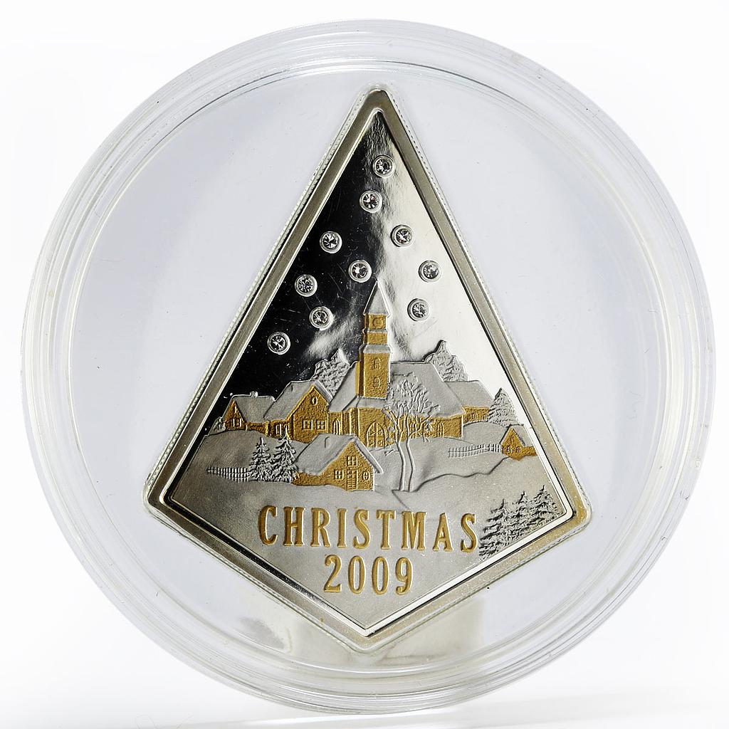 Cook Islands 5 dollars Christmas Swarovski gilded proof silver coin 2009