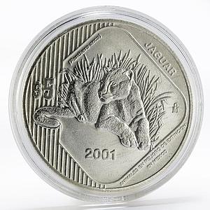 Mexico 5 pesos Endangered Wildlife Animal Jaguar silver coin 2001