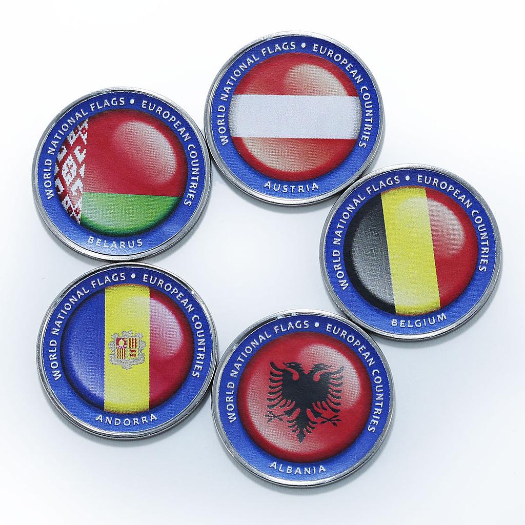 Bougainville Island 1 dollar Flags of European Nations set of 5 color coins 2017