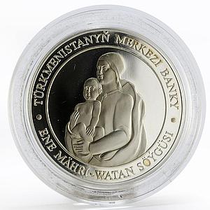 Turkmenistan 500 manat mother with child Gurbansoltan Eje proof silver coin 2002