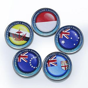 Bougainville Island 1 dollar Flags of Oceanian Nations set of 5 color coins 2017