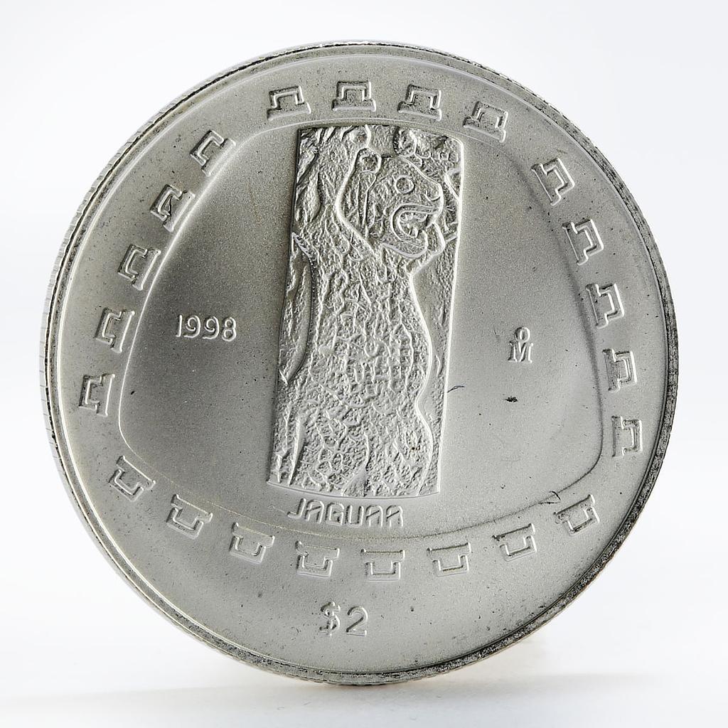 Mexico 2 pesos Precolombina Jaguar Stone Statue Sculpture silver coin 1998