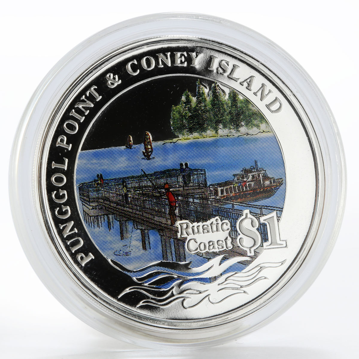 Singapore set of 4 coins 1 dollar Rustic Coast Sea silver proof colored 2007