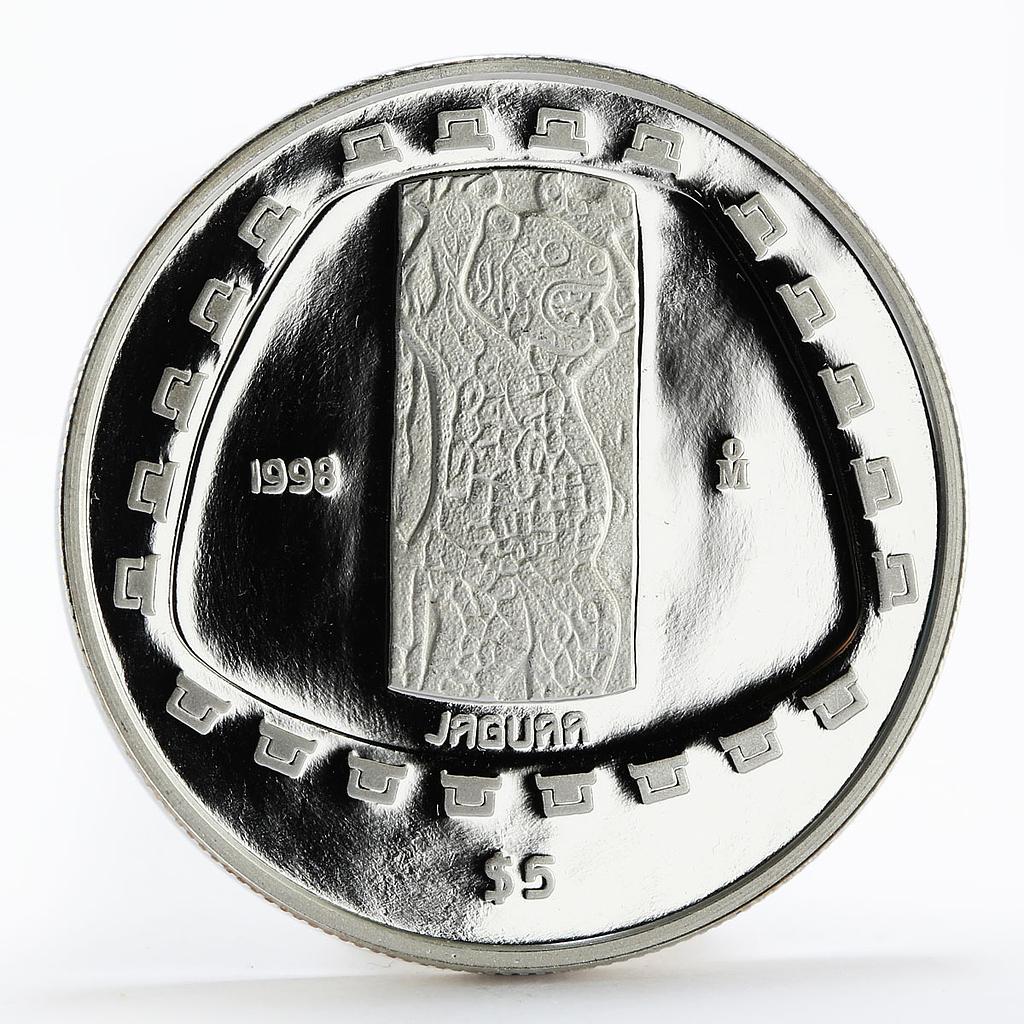 Mexico 5 pesos Animal Jaguar Sculpture proof silver coin 1998