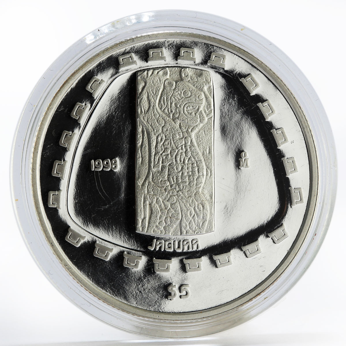 Mexico 5 pesos Animal Jaguar Sculpture proof silver coin 1998