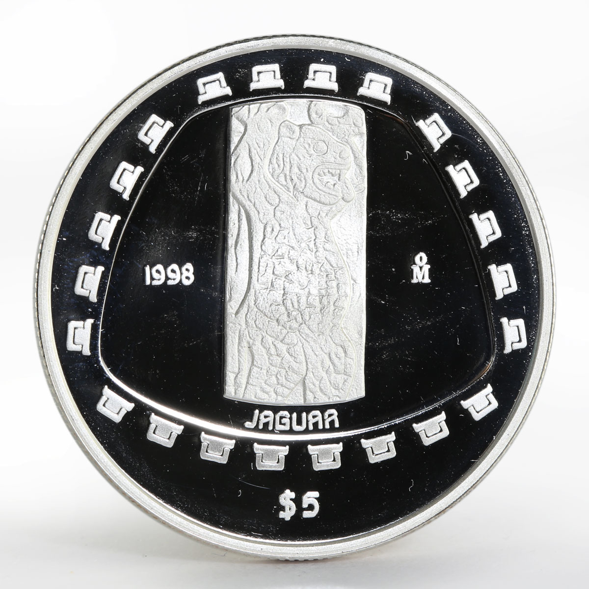 Mexico 5 pesos Animal Jaguar Sculpture proof silver coin 1998
