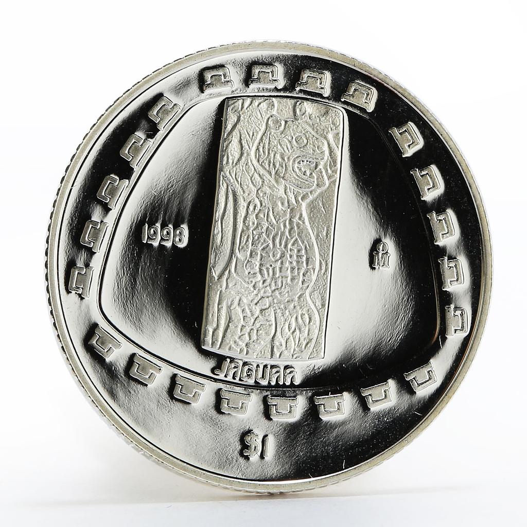 Mexico 1 peso Animal Jaguar Sculpture proof silver coin 1998