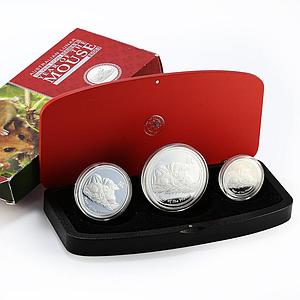 Australia set of 3 coins Lunar Calendar II Year of the Mouse silver coins 2008