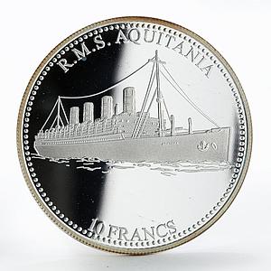 Congo 10 francs Ship R.M.S Aquitania silver proof coin 2001