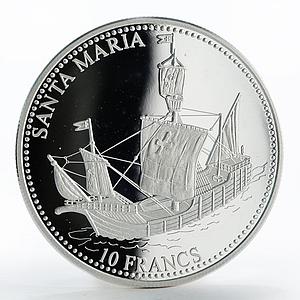 Congo 10 francs Ship Santa Maria silver proof coin 2001