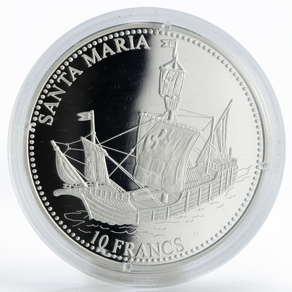 Congo 10 francs Ship Santa Maria silver proof coin 2001