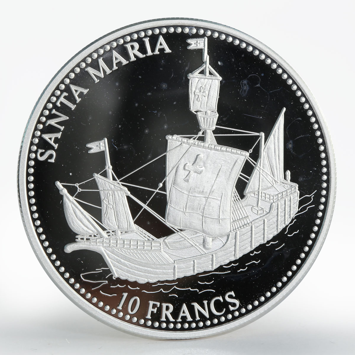 Congo 10 francs Ship Santa Maria silver proof coin 2001