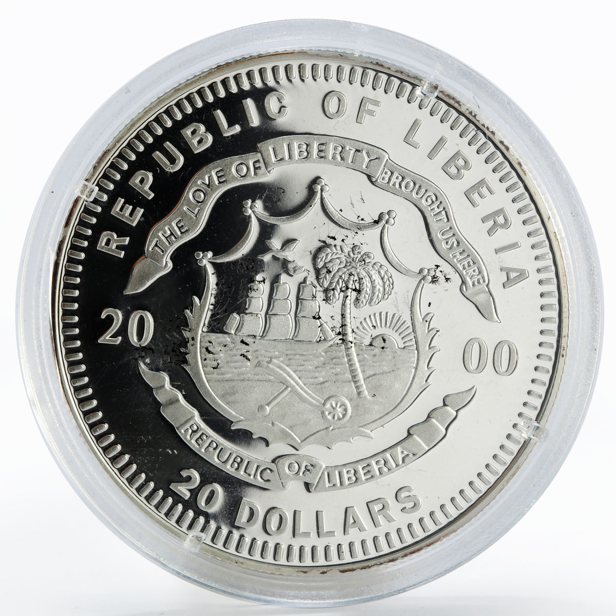 Liberia 20 dollars Ship R.M.S. Lusitania proof silver coin 2000