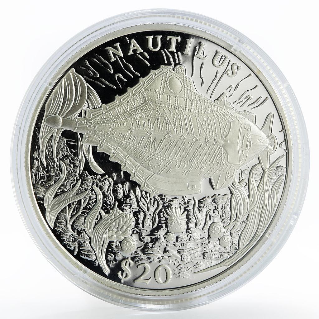 Liberia 20 dollars Ship Nautilus proof silver coin 2000