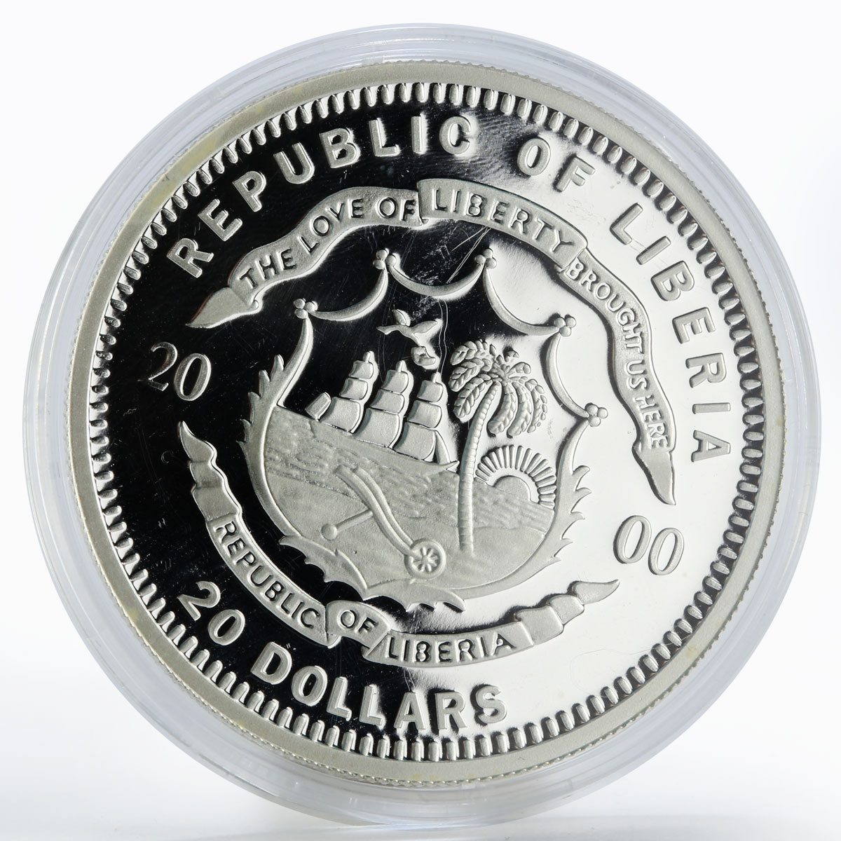 Liberia 20 dollars Ship Nautilus silver proof coin 2000
