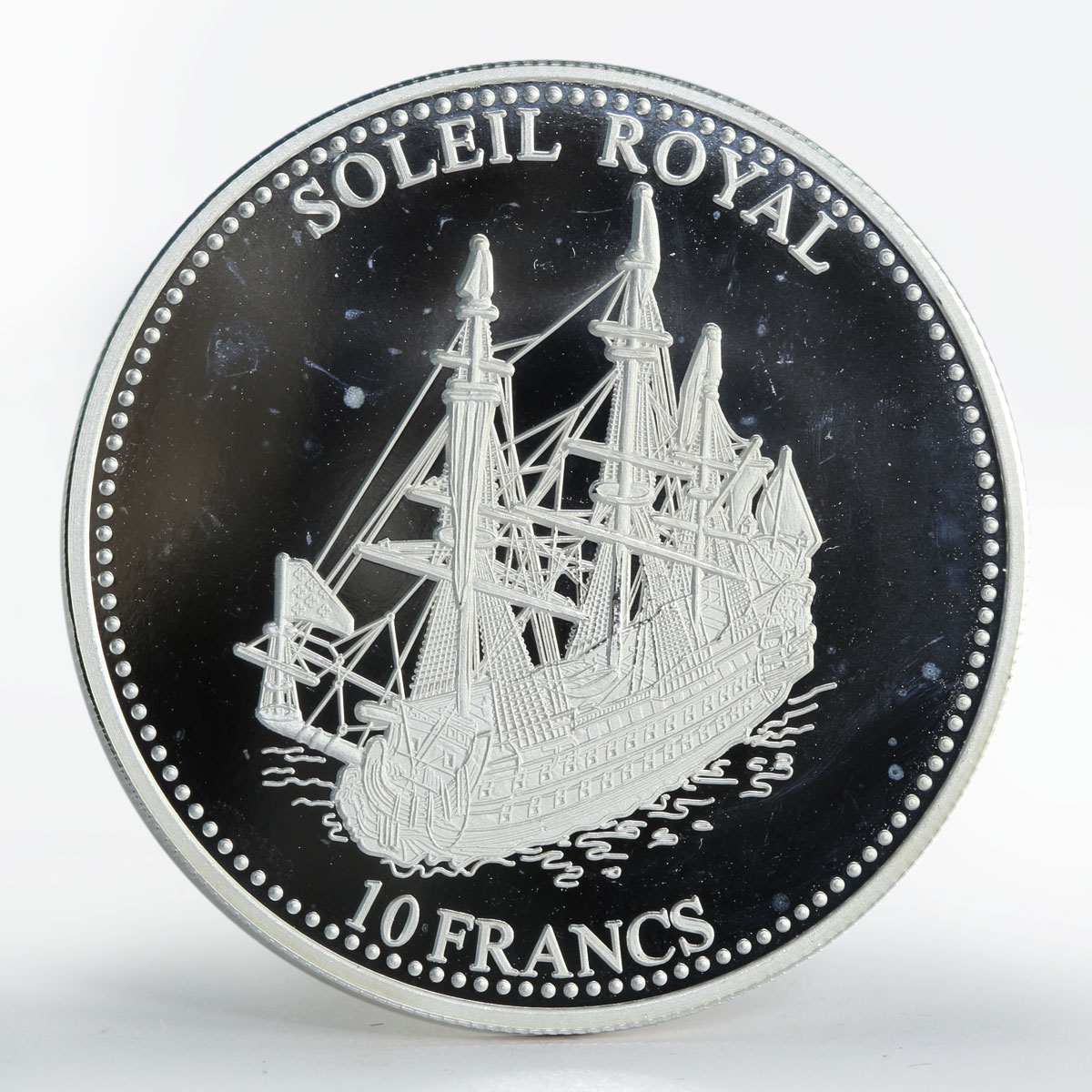 Congo 10 francs Ship Soleil Royal silver proof coin 2001