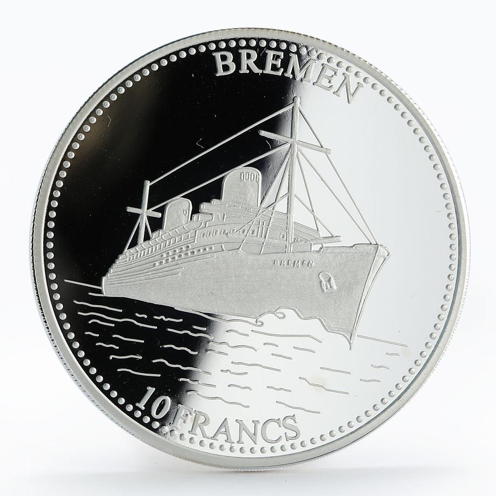 Congo 10 francs Ship Bremen silver proof coin 2001