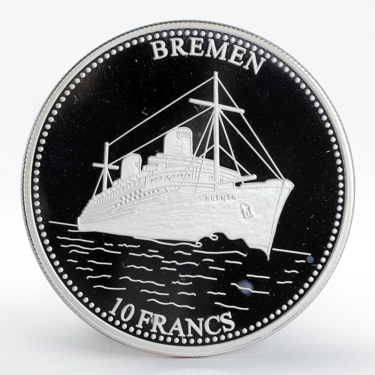 Congo 10 francs Ship Bremen silver proof coin 2001