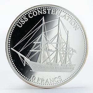 Congo 10 francs Ship USS Constellation silver proof coin 2001