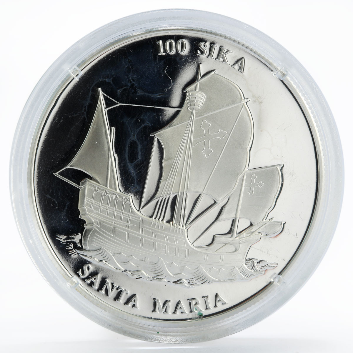 Ghana 100 sika Ship Santa Maria proof silver coin 2000