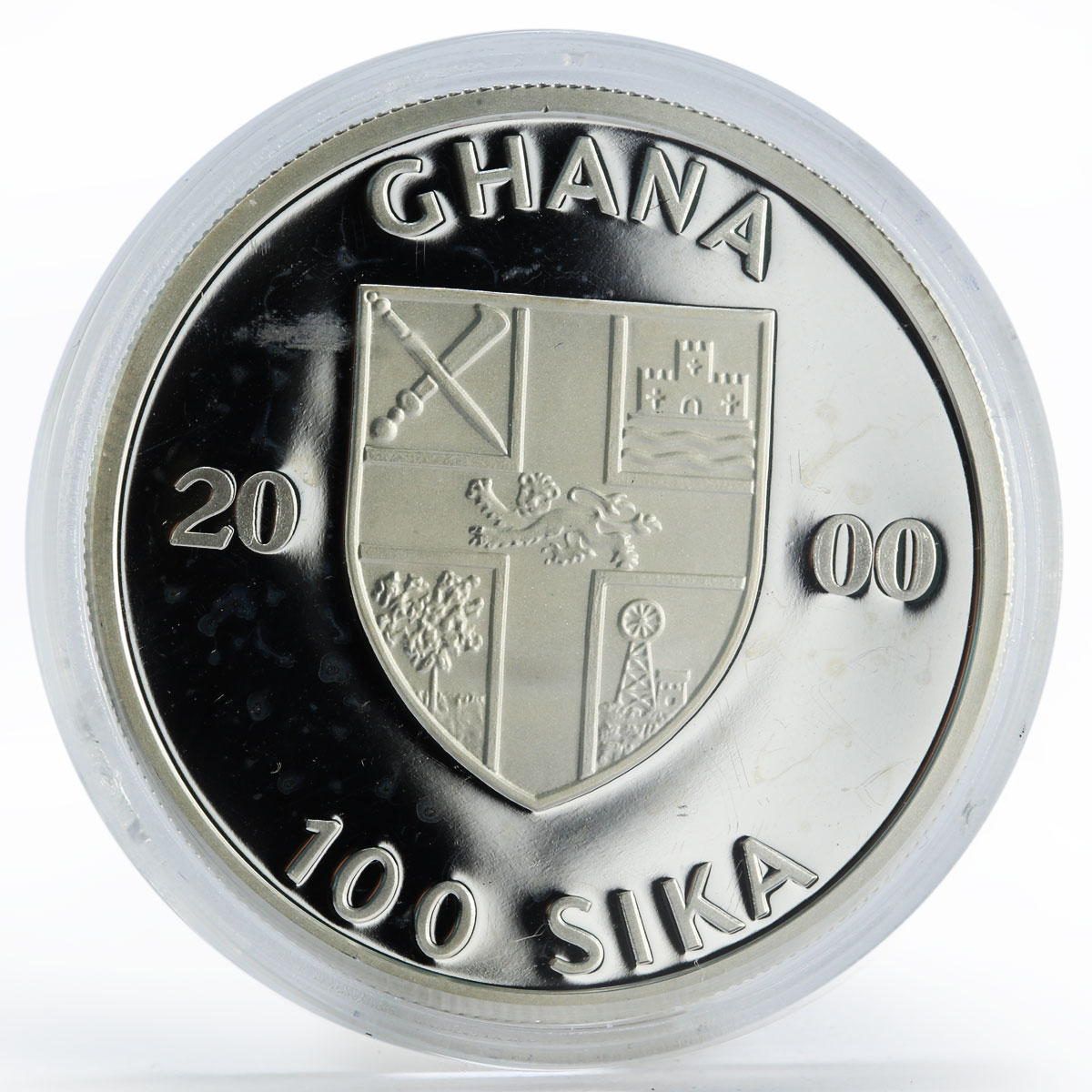 Ghana 100 sika Ship Santa Maria proof silver coin 2000