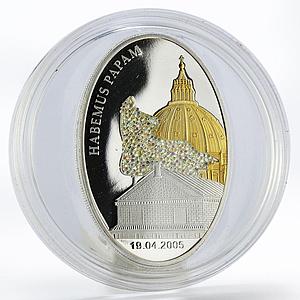 Liberia 10 dollars Habemus Papam Church gilded crystal silver proof coin 2005