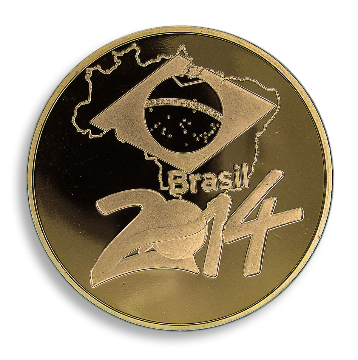 Brazil FIFA World Cup 2014, Gold Plated Coin, 1 oz, Soccer, Football Finals